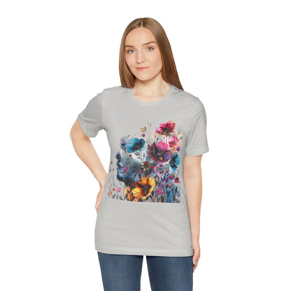 Floral Watercolor T-shirt for Women - Vibrant Artistic Tee - Lightweight Fabric Tee