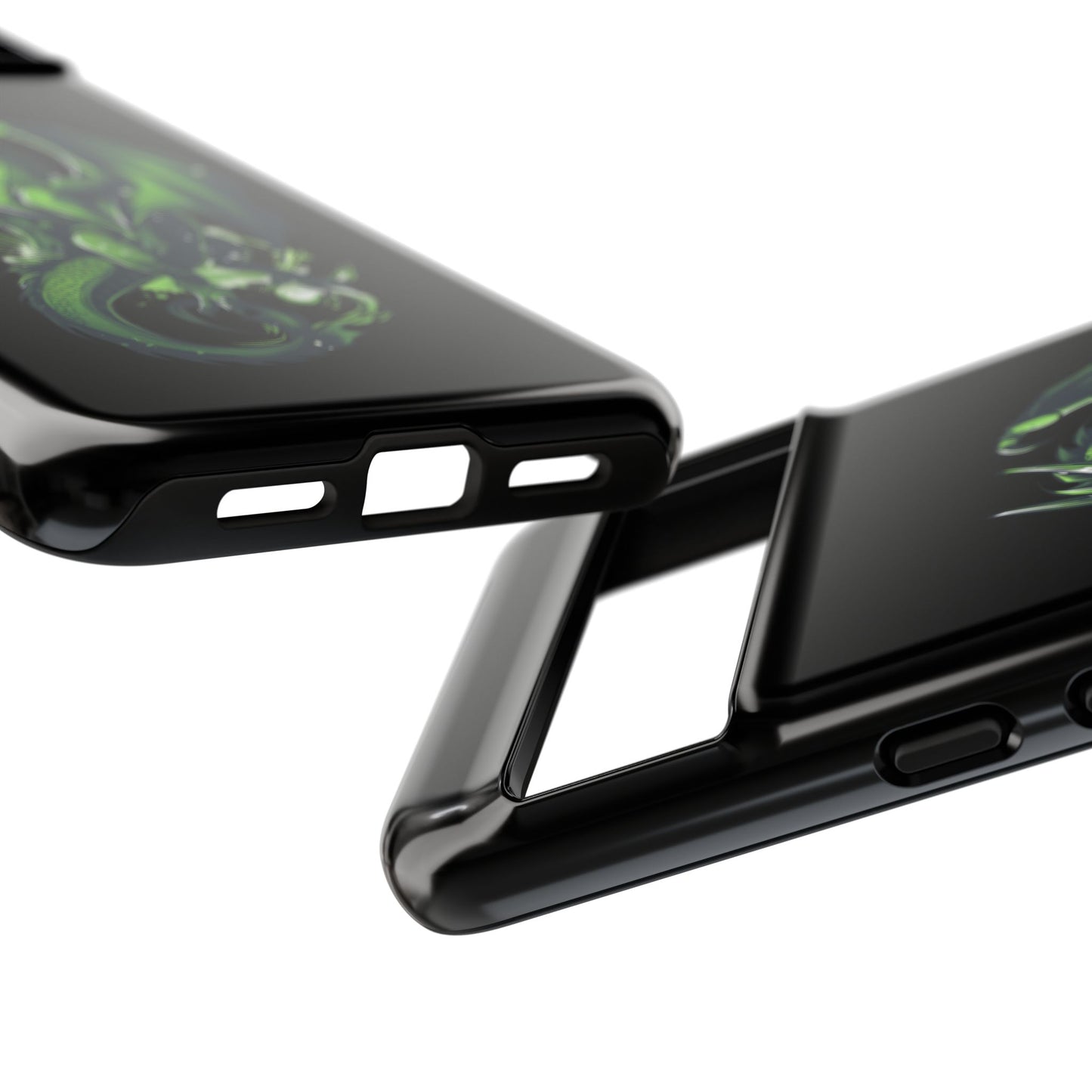 Tough Cases with Green Glowing Dragon design for iPhone, Samsung, and Google