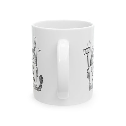 Ceramic Mug, (11oz, 15oz) - "I Need Coffee Meeow" Design with Cartoon Cat Mug