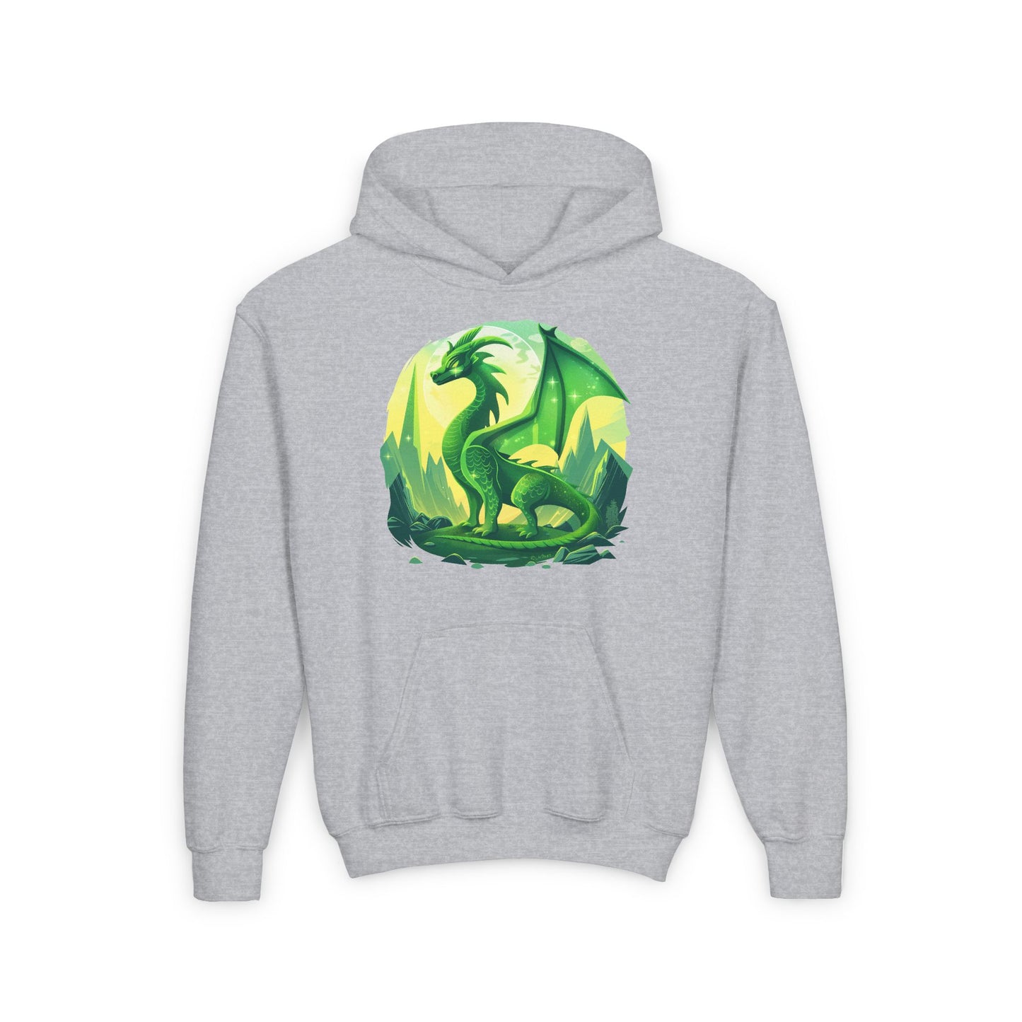 Youth Heavy Blend Hooded Sweatshirt - Green Dragon Design Hoodies