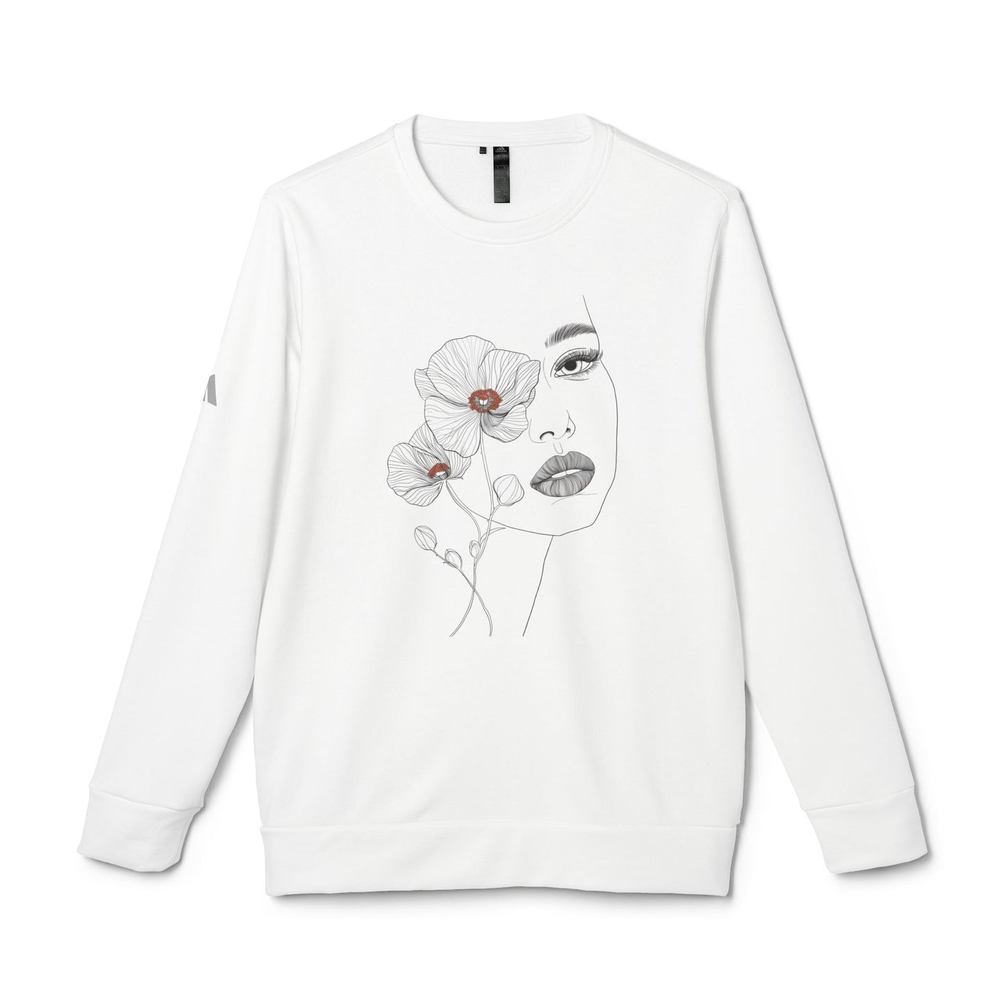 adidas Unisex Fleece Crewneck Sweatshirt - Minimalist Floral Face Line Art Design Sweatshirt