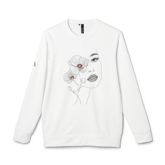 adidas Unisex Fleece Crewneck Sweatshirt - Minimalist Floral Face Line Art Design Sweatshirt