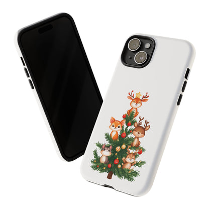 Festive Phone Case - iPhone, Samsung, and Google case - Cute Forest Animals on a Christmas Tree Case