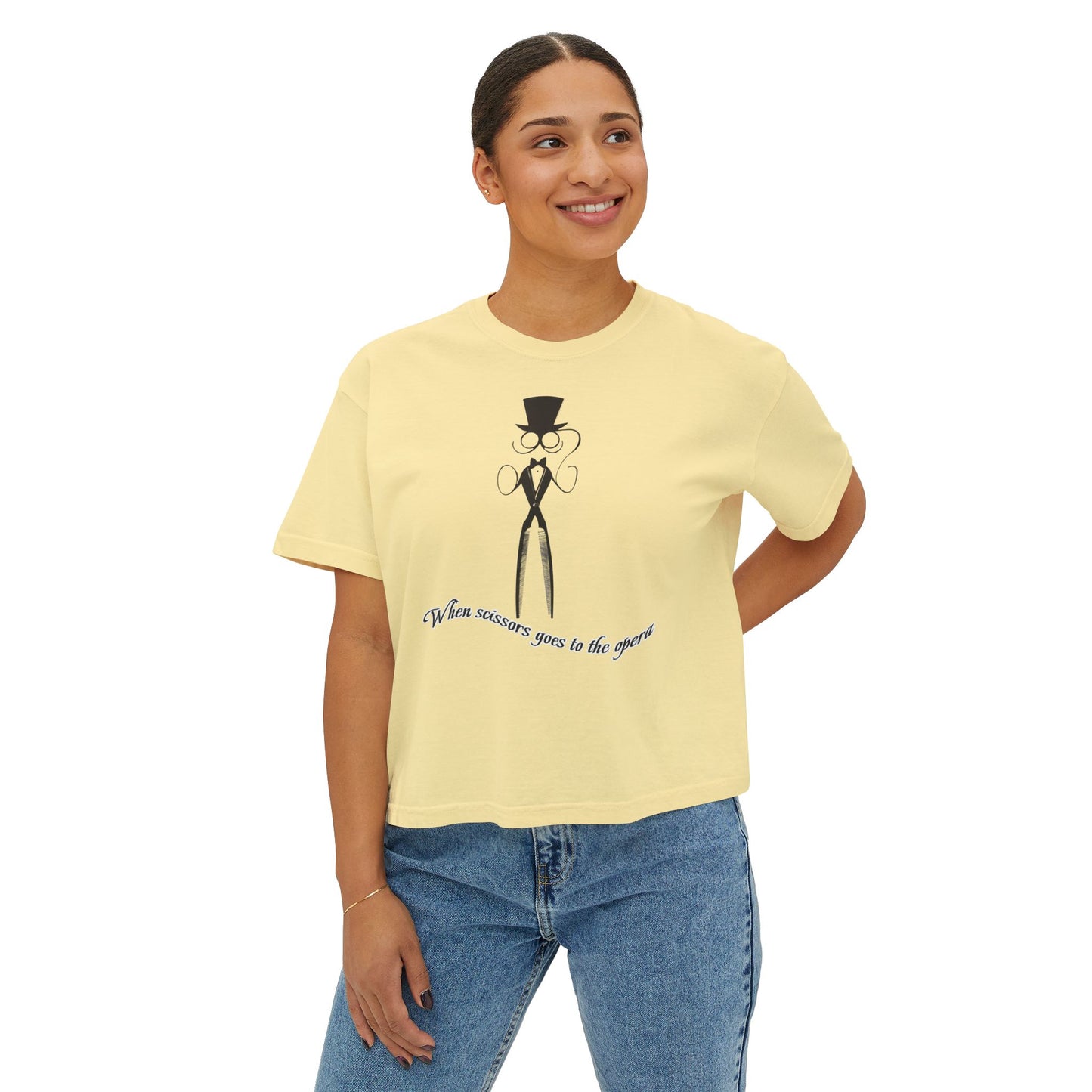 Stylish Women's Boxy Tee with Elegantly Dressed Graphic - Scissors design T-shirt