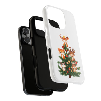 Festive Phone Case - iPhone, Samsung, and Google case - Cute Forest Animals on a Christmas Tree Case