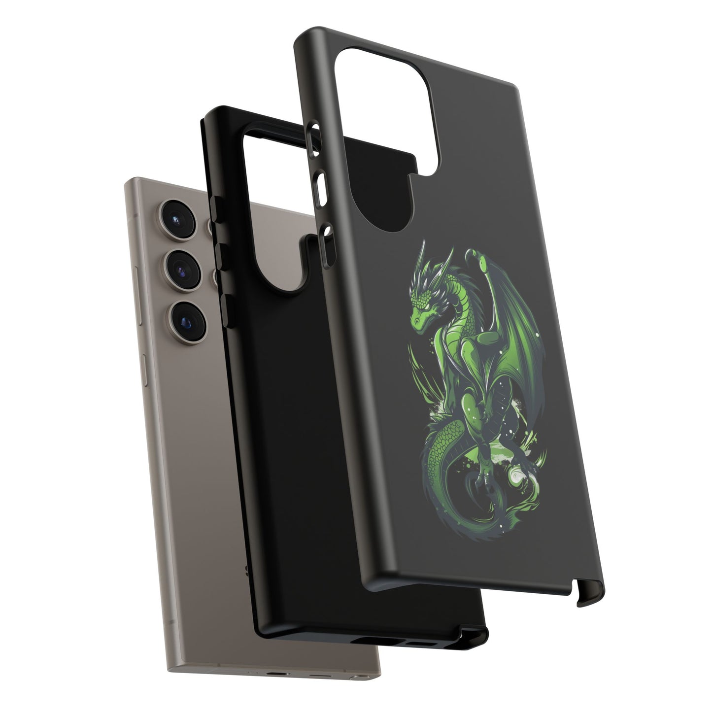 Tough Cases with Green Glowing Dragon design for iPhone, Samsung, and Google