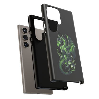 Tough Cases with Green Glowing Dragon design for iPhone, Samsung, and Google