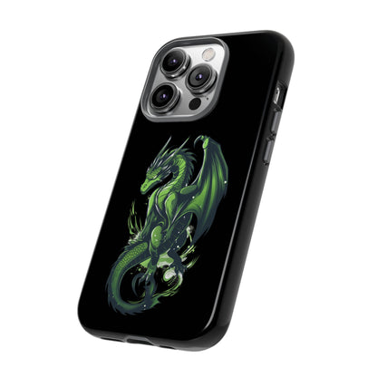 Tough Cases with Green Glowing Dragon design for iPhone, Samsung, and Google