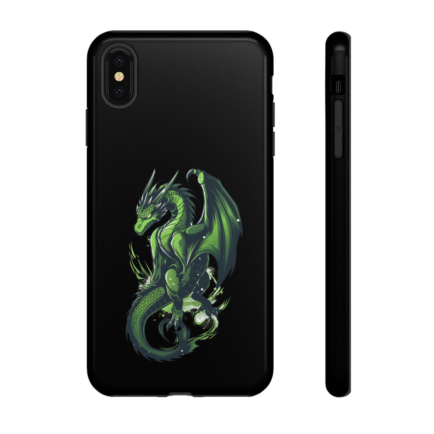 Tough Cases with Green Glowing Dragon design for iPhone, Samsung, and Google