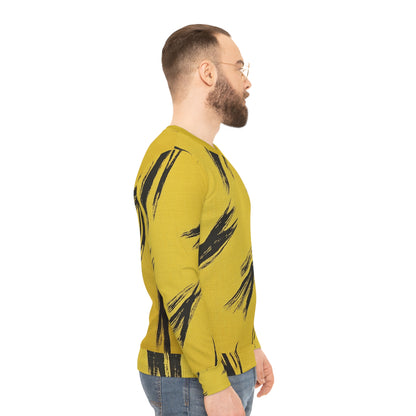 Lightweight Men's Sweatshirt - Men's Sweatshirt with Black Ink Lines Design on Yellow Fabric
