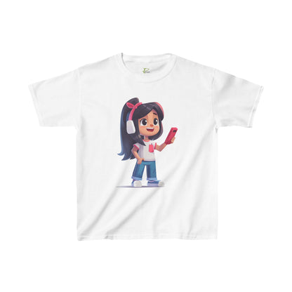 Kids Heavy Cotton™ Tee - Kids Heavy Cotton™ Tee with Design of Smiling Girl Holding a Red Phone