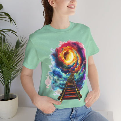 Unisex T-Shirt with 3D Watercolor Universe and an Abstract Representation with a Sun