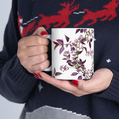 Ceramic Mug with purple small and dense flowers, (11oz, 15oz)