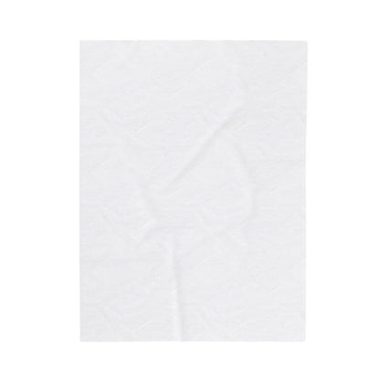 White Velveteen Plush Blanket with beautiful pink rose surrounded by swirling leaves