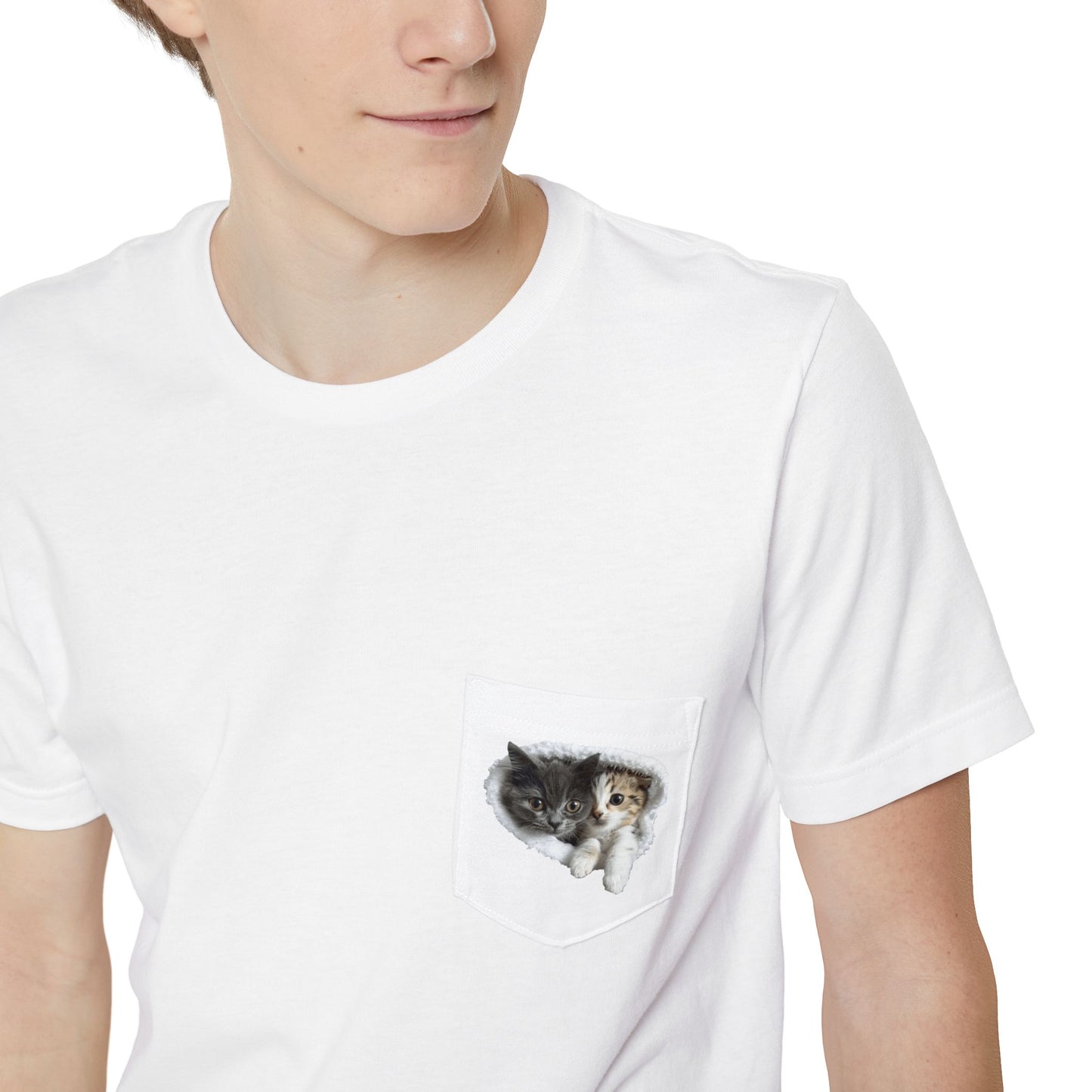 Cute 3D Cats in Unisex Pocket T-Shirt (White, Black, and Navy)