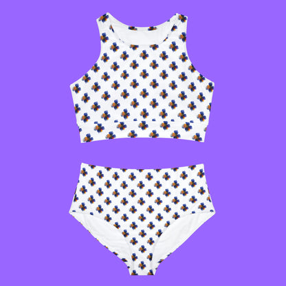 White Swimwear Sporty Bikini Set - Stylish and Athletic Aquilegias Design
