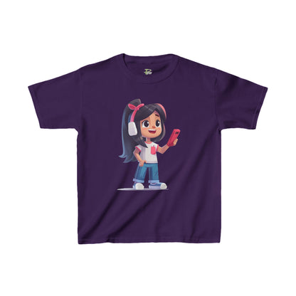 Kids Heavy Cotton™ Tee - Kids Heavy Cotton™ Tee with Design of Smiling Girl Holding a Red Phone