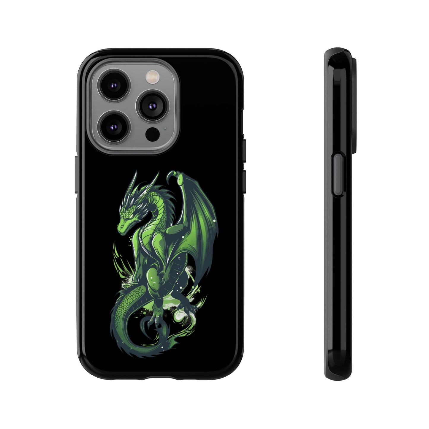 Tough Cases with Green Glowing Dragon design for iPhone, Samsung, and Google