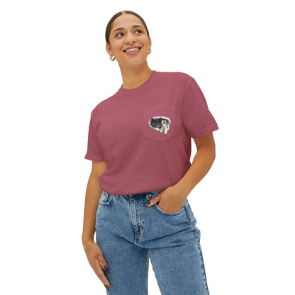 Cute 3D Cats in Pocket T-Shirt - Unisex Garment-Dyed Pocket Tee