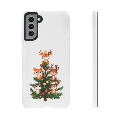 Festive Phone Case - iPhone, Samsung, and Google case - Cute Forest Animals on a Christmas Tree Case