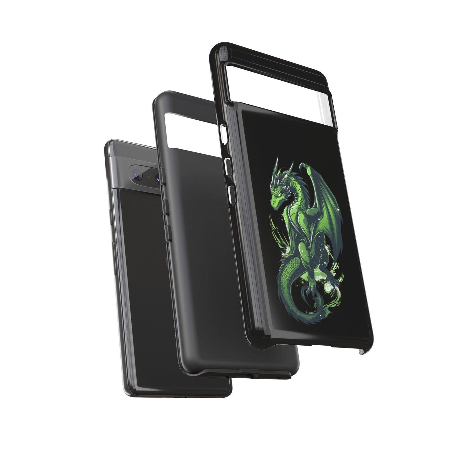 Tough Cases with Green Glowing Dragon design for iPhone, Samsung, and Google