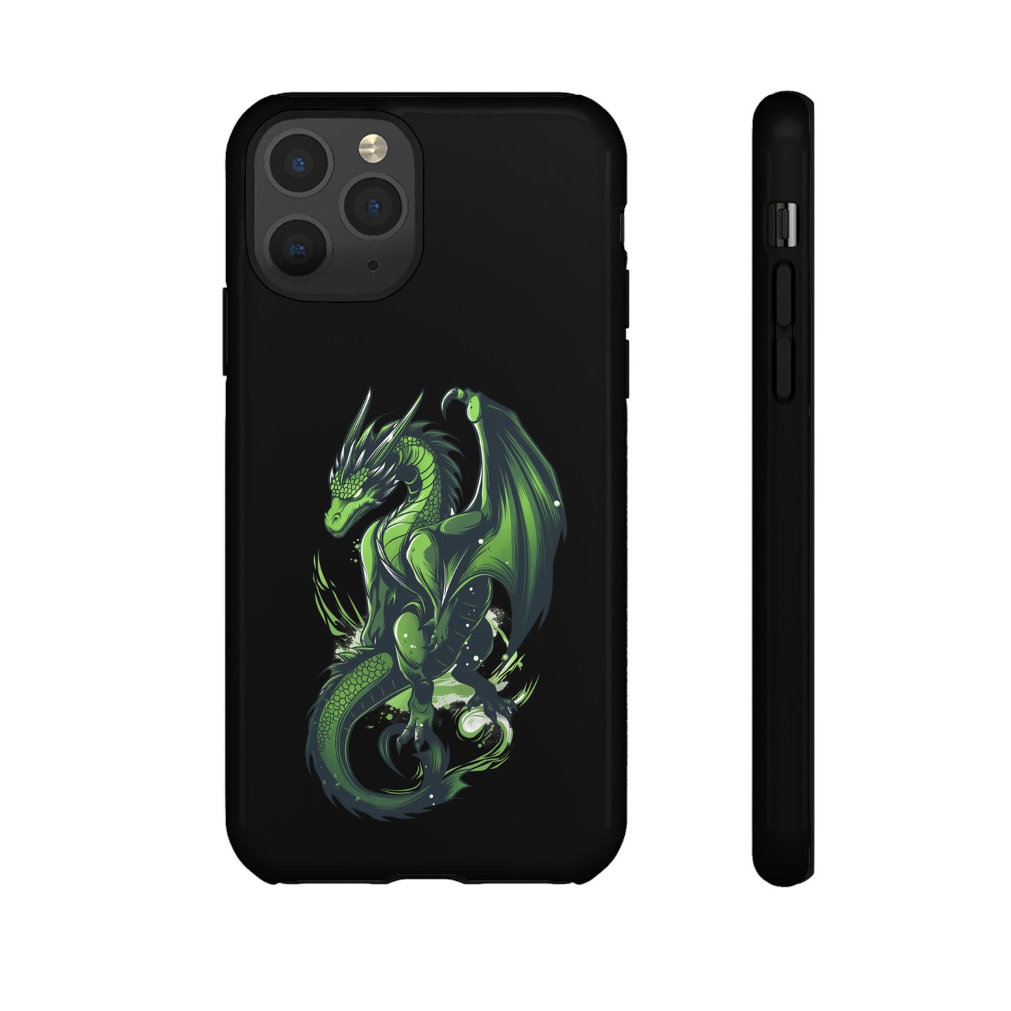 Tough Cases with Green Glowing Dragon design for iPhone, Samsung, and Google