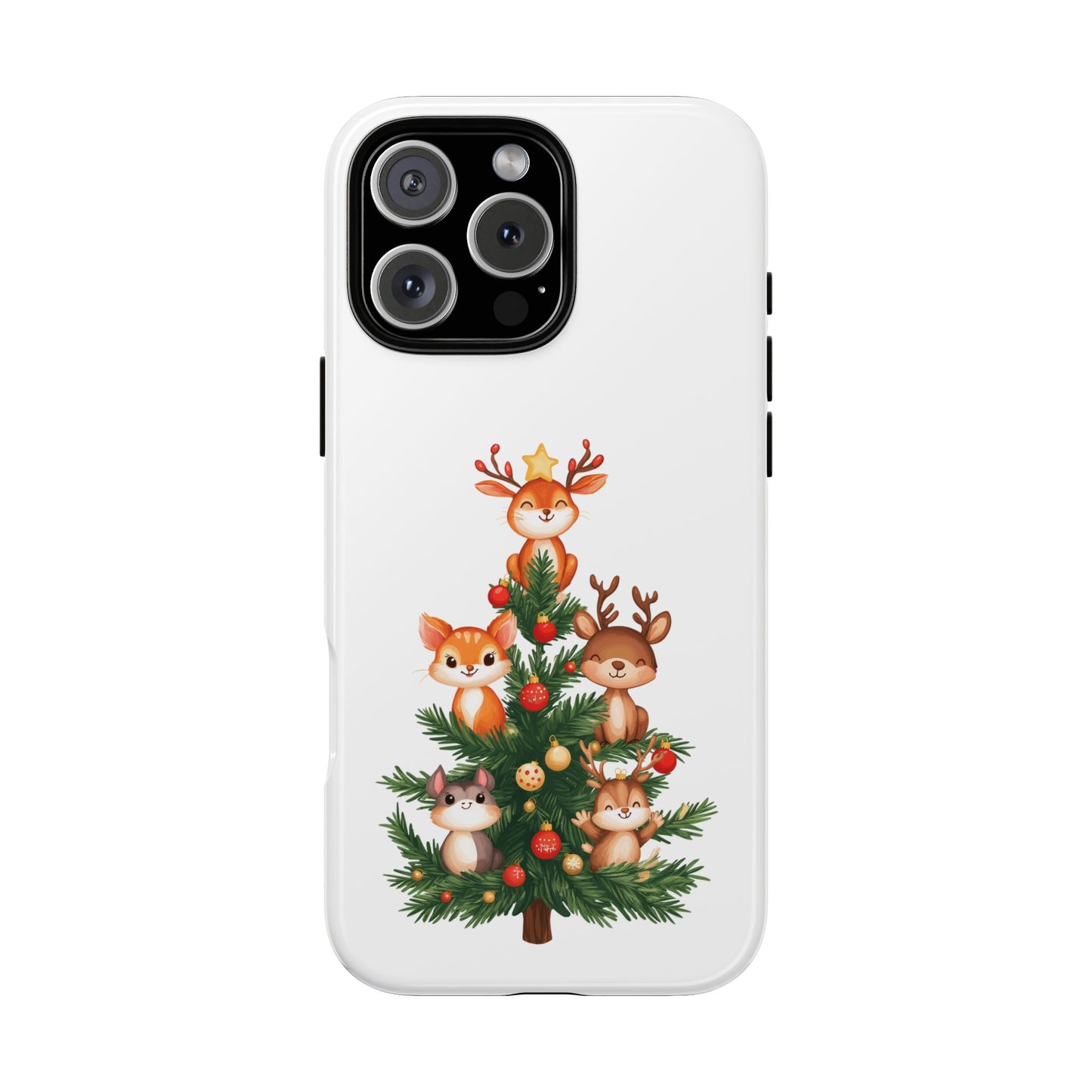 Festive Phone Case - iPhone, Samsung, and Google case - Cute Forest Animals on a Christmas Tree Case