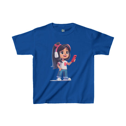 Kids Heavy Cotton™ Tee - Kids Heavy Cotton™ Tee with Design of Smiling Girl Holding a Red Phone