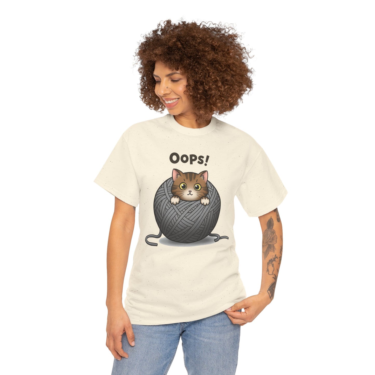 Cotton Tee with Cute Cat Design - 'Oops!' Humor for Cat Lovers