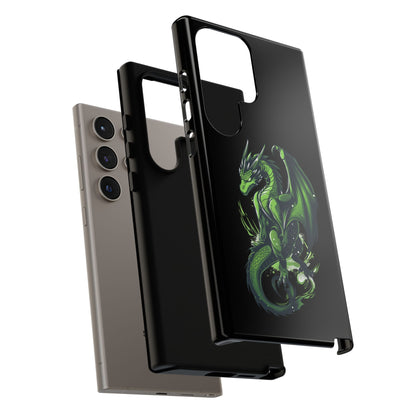 Tough Cases with Green Glowing Dragon design for iPhone, Samsung, and Google