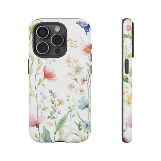 Watercolor Wildflower & Butterfly Phone Case - iPhone, Samsung, and Google case