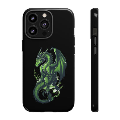 Tough Cases with Green Glowing Dragon design for iPhone, Samsung, and Google