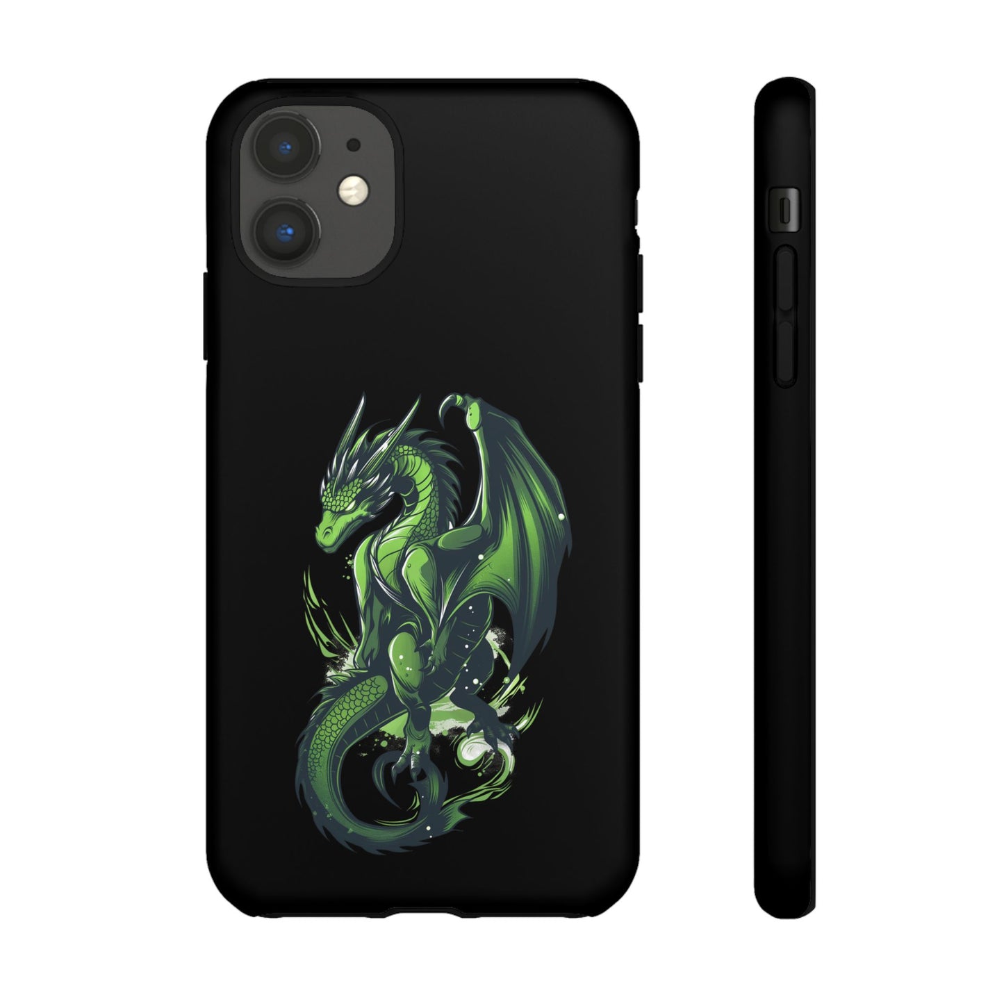 Tough Cases with Green Glowing Dragon design for iPhone, Samsung, and Google