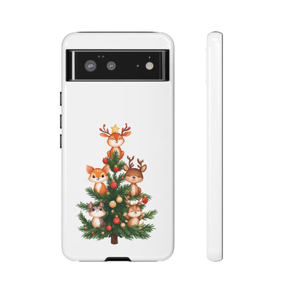 Festive Phone Case - iPhone, Samsung, and Google case - Cute Forest Animals on a Christmas Tree Case