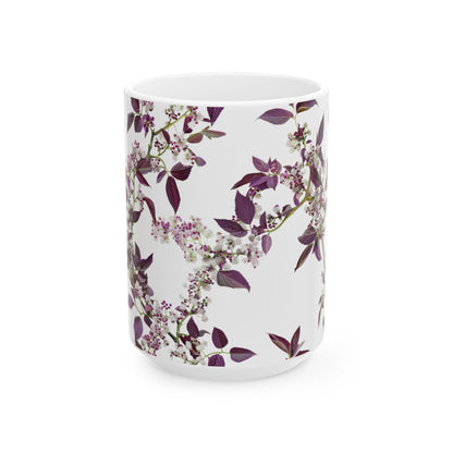 Ceramic Mug with purple small and dense flowers, (11oz, 15oz)