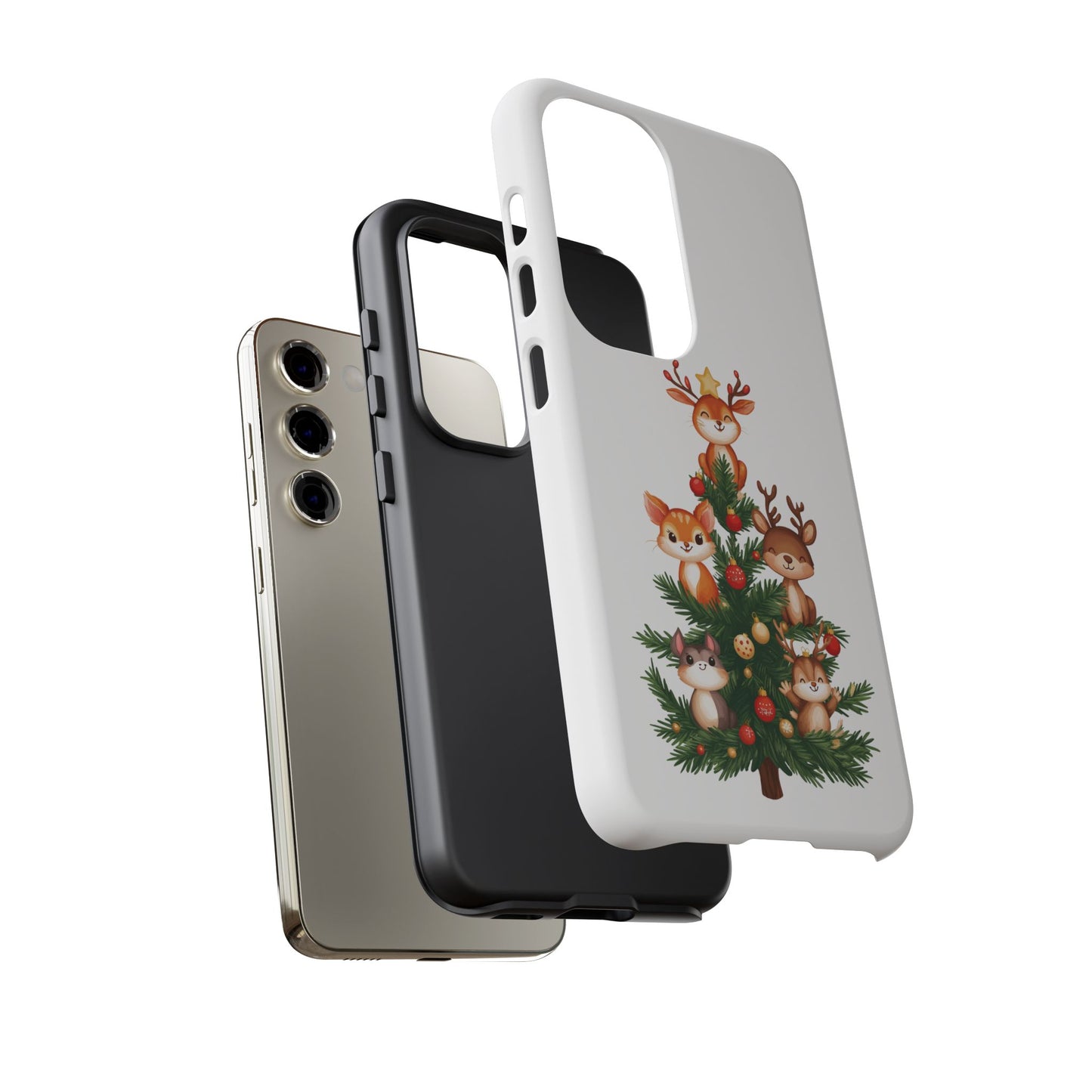 Festive Phone Case - iPhone, Samsung, and Google case - Cute Forest Animals on a Christmas Tree Case