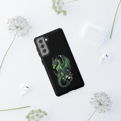 Tough Cases with Green Glowing Dragon design for iPhone, Samsung, and Google