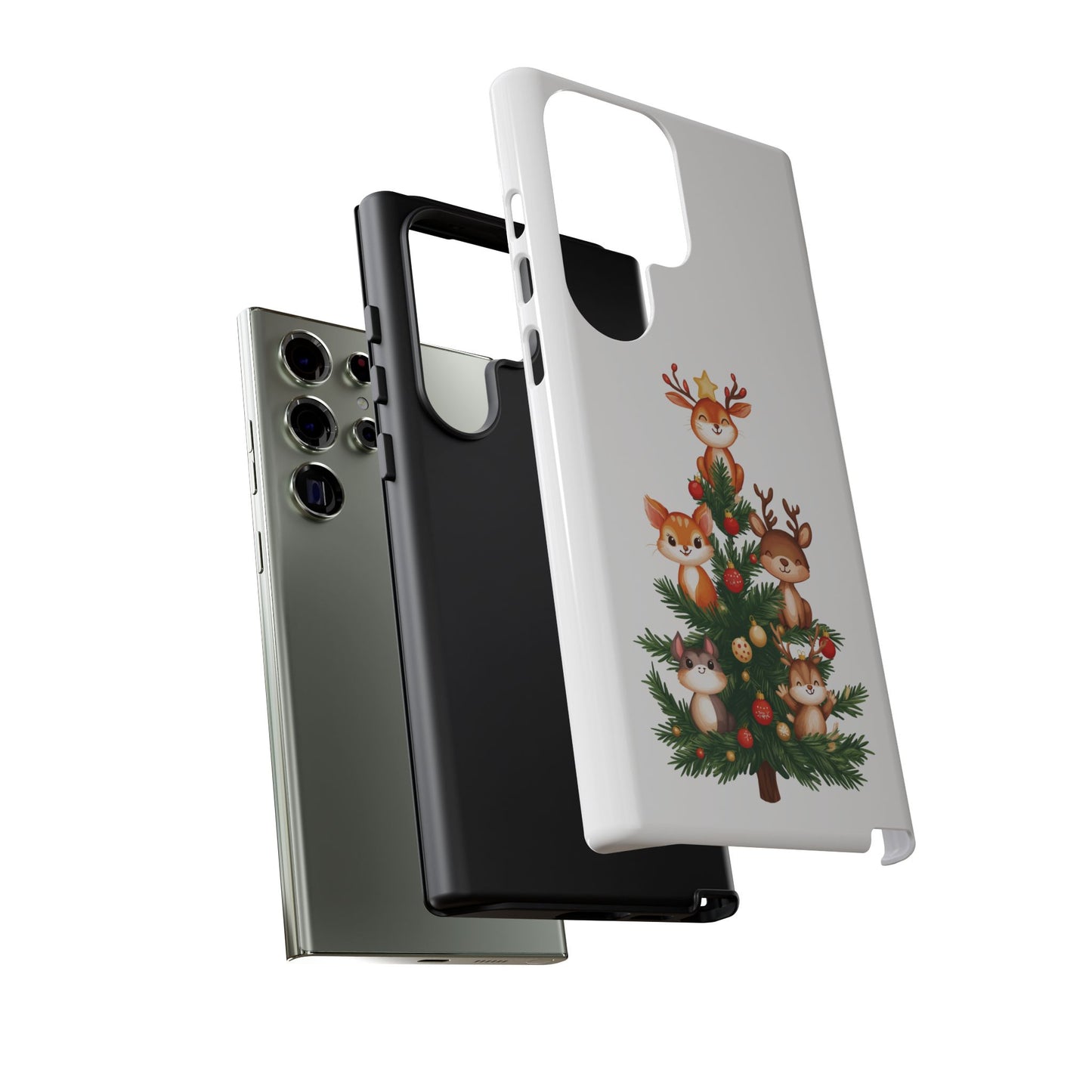 Festive Phone Case - iPhone, Samsung, and Google case - Cute Forest Animals on a Christmas Tree Case