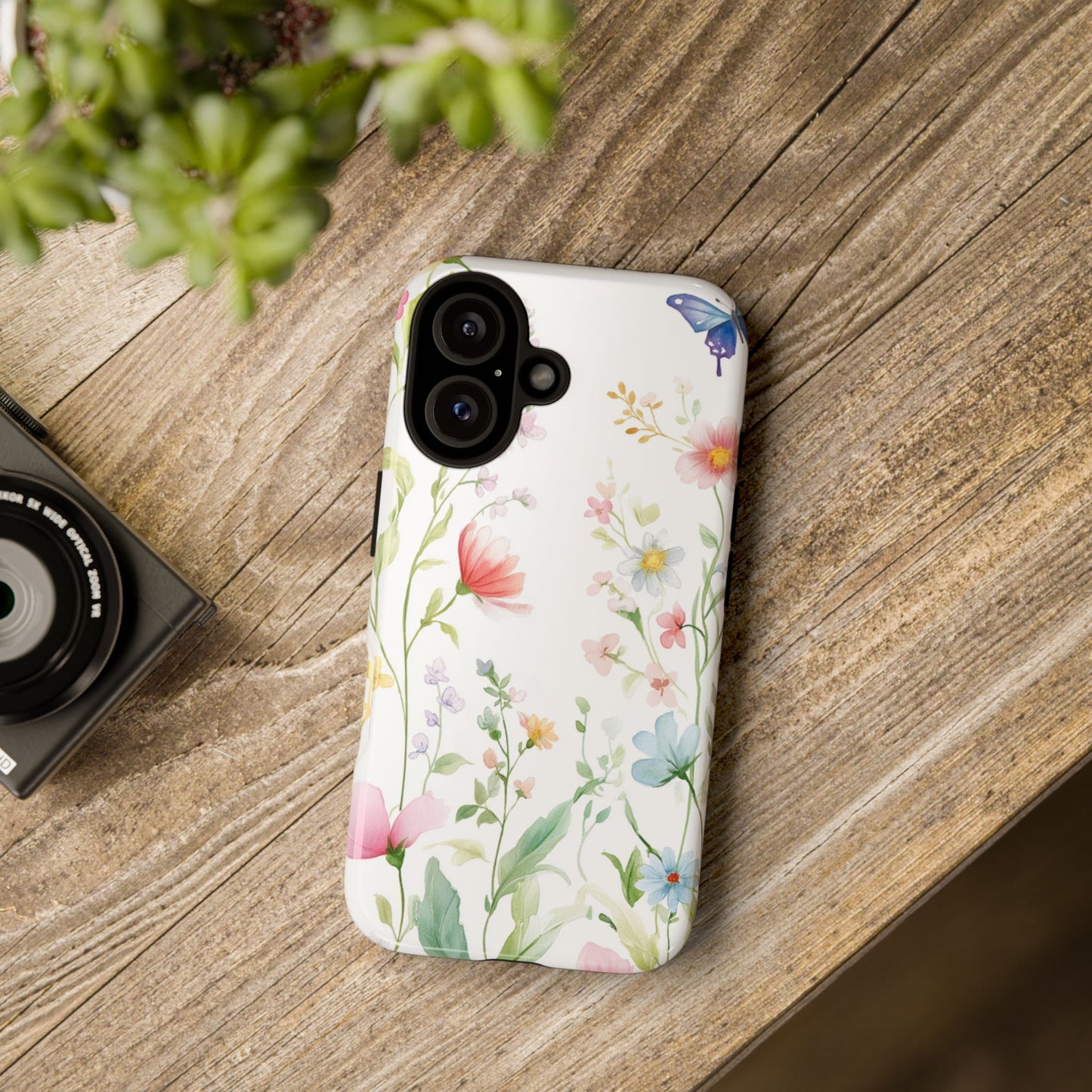 Watercolor Wildflower & Butterfly Phone Case - iPhone, Samsung, and Google case