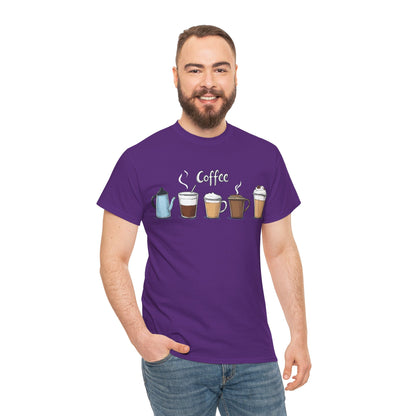 Coffee Cup Pattern Unisex Heavy Cotton Tee - Brewed Patterns Unisex Heavy Cotton Tee