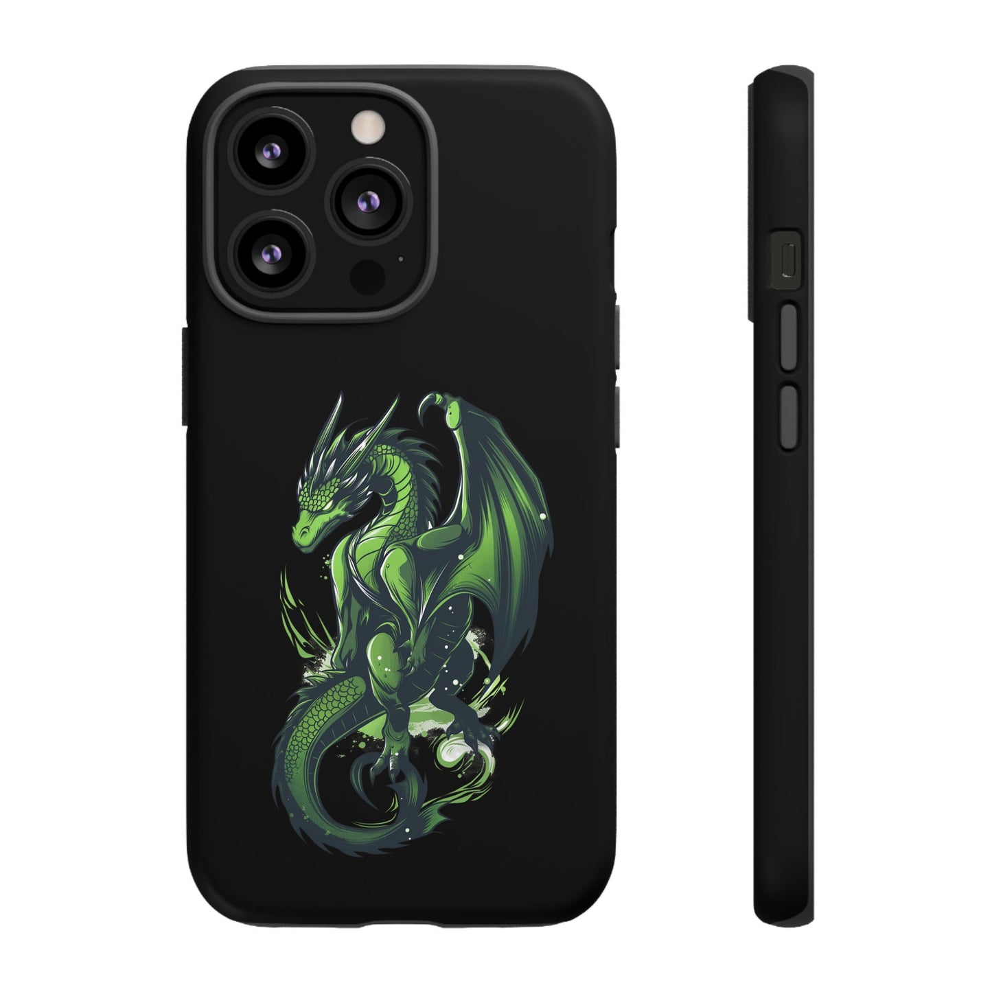 Tough Cases with Green Glowing Dragon design for iPhone, Samsung, and Google