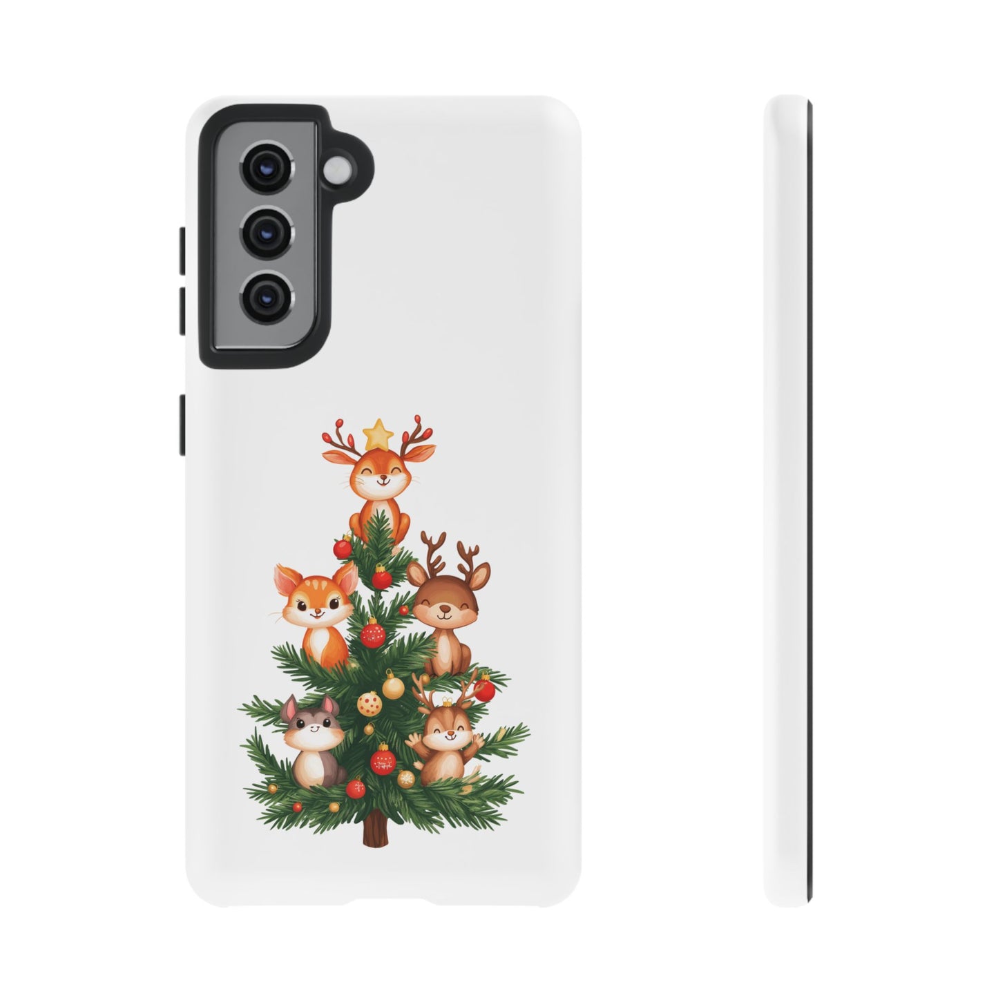 Festive Phone Case - iPhone, Samsung, and Google case - Cute Forest Animals on a Christmas Tree Case