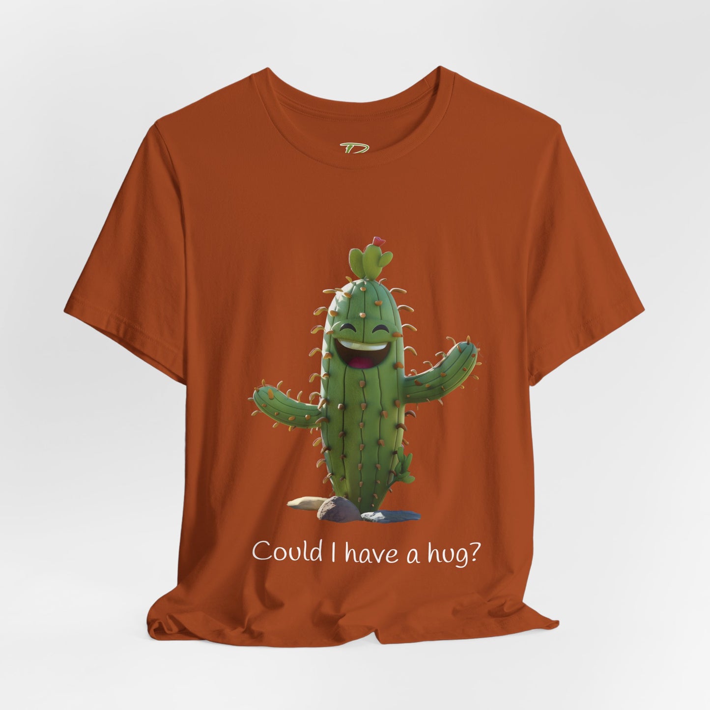 Dark Smiling Cactus Plant T-shirt -  'Could I Have a Hug?' - Lightweight Fabric Tee