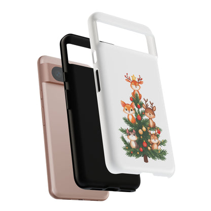 Festive Phone Case - iPhone, Samsung, and Google case - Cute Forest Animals on a Christmas Tree Case