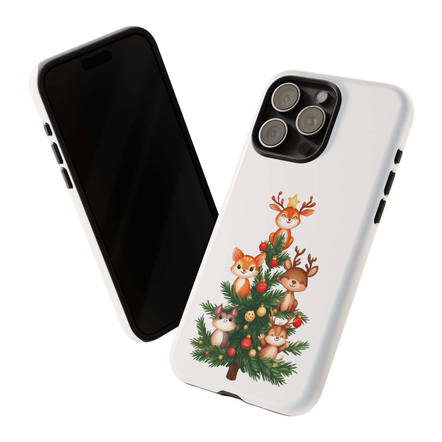 Festive Phone Case - iPhone, Samsung, and Google case - Cute Forest Animals on a Christmas Tree Case