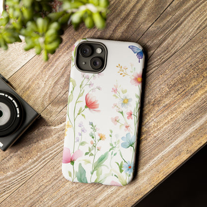 Watercolor Wildflower & Butterfly Phone Case - iPhone, Samsung, and Google case