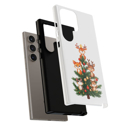 Festive Phone Case - iPhone, Samsung, and Google case - Cute Forest Animals on a Christmas Tree Case