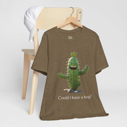 Dark Smiling Cactus Plant T-shirt -  'Could I Have a Hug?' - Lightweight Fabric Tee