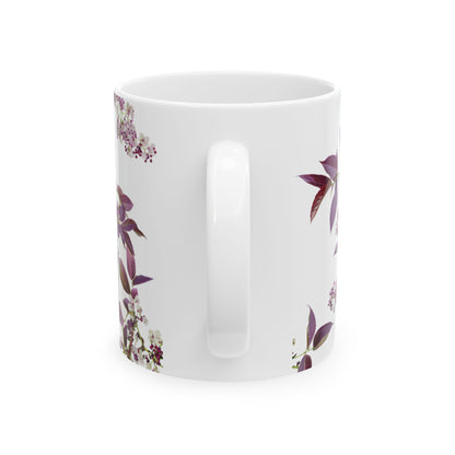 Ceramic Mug with purple small and dense flowers, (11oz, 15oz)