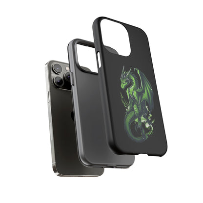 Tough Cases with Green Glowing Dragon design for iPhone, Samsung, and Google